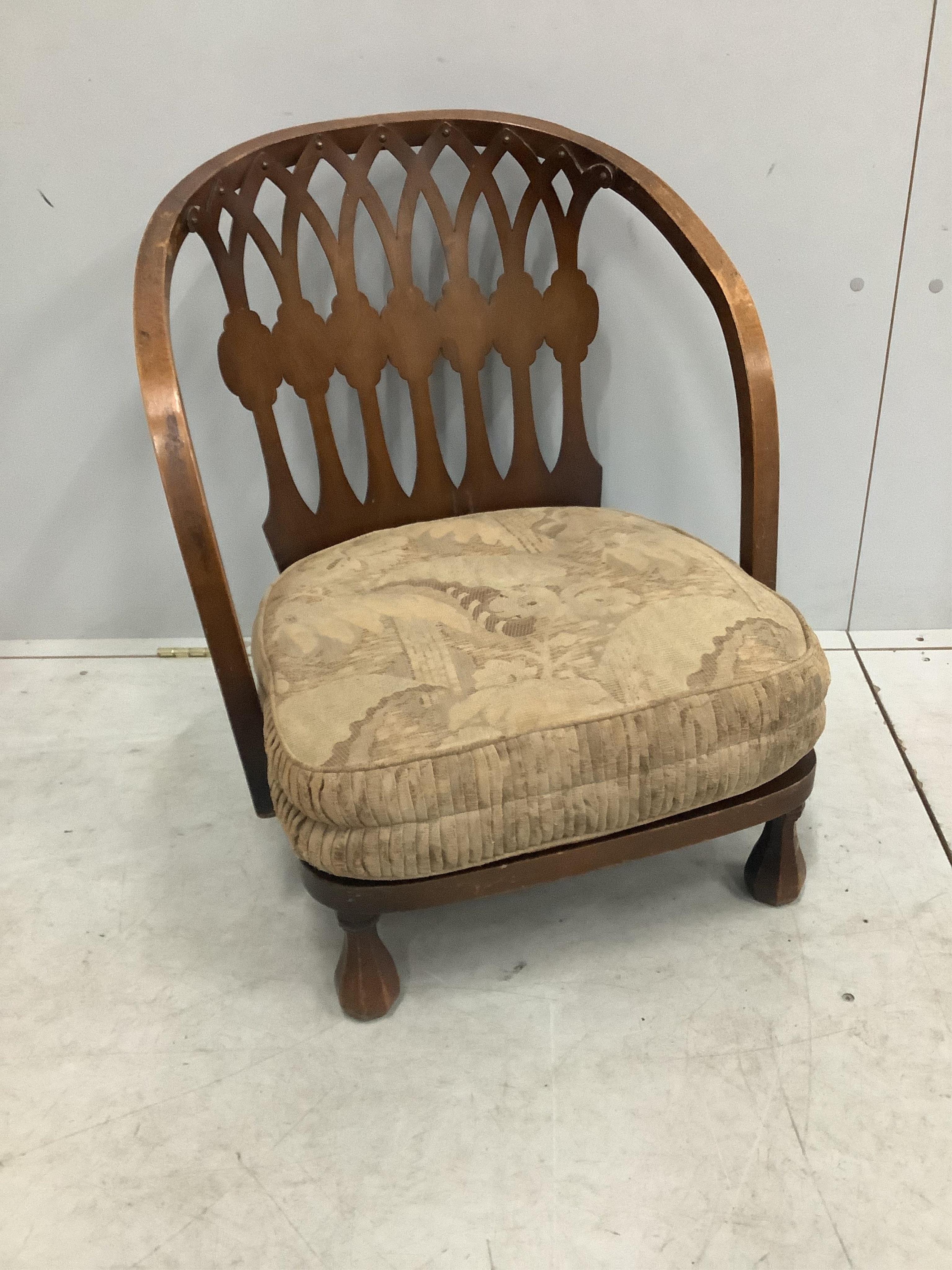 A bentwood bedroom chair, width 54cm, depth 46cm, height 67cm. Condition - fair